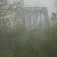 Iron train bridge in foggy Lewis County West Virginia