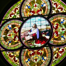 Rose window of United Methodist Church in Elkins WV